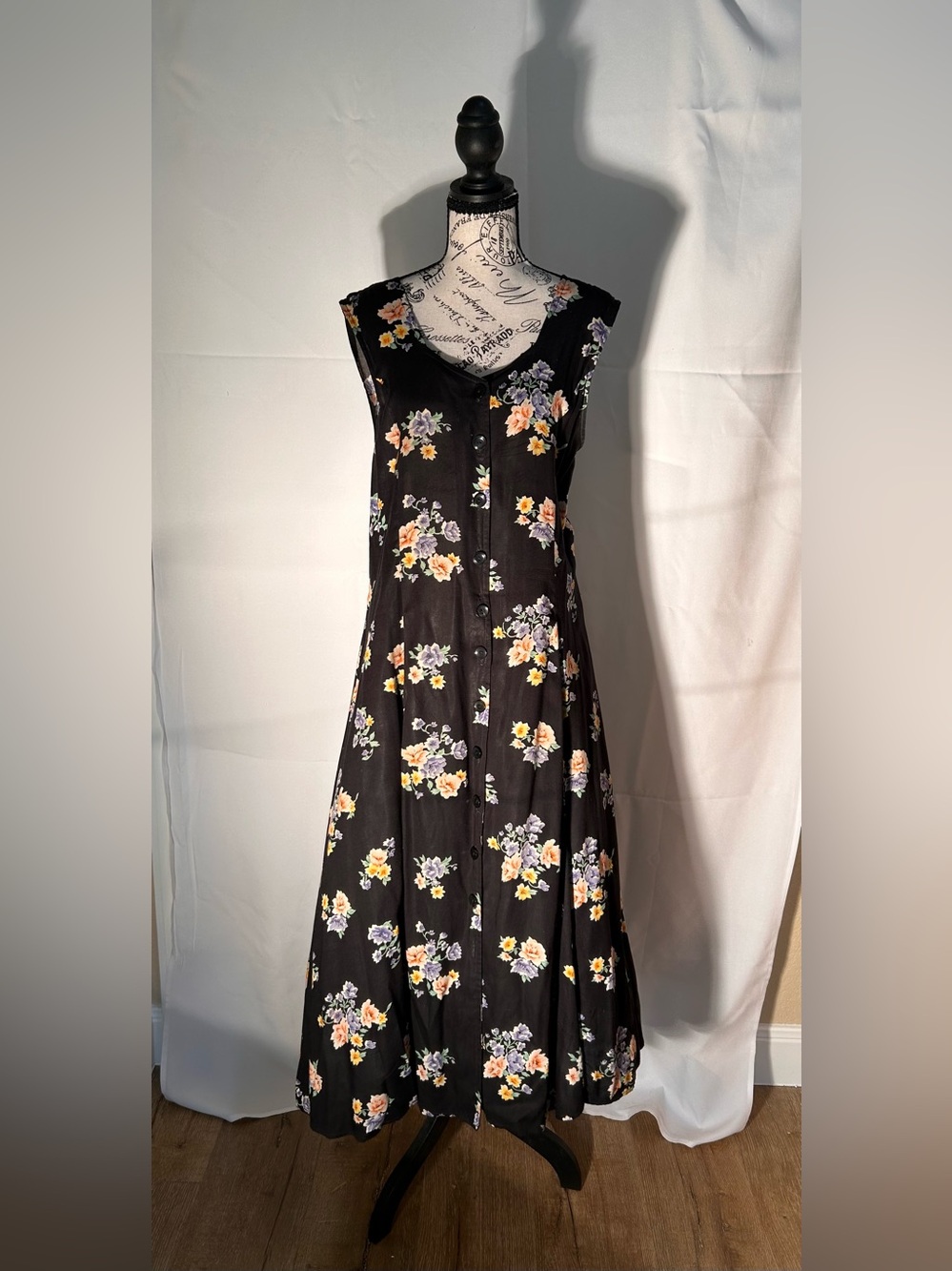 Black Floral Button-Front Maxi Sun Dress